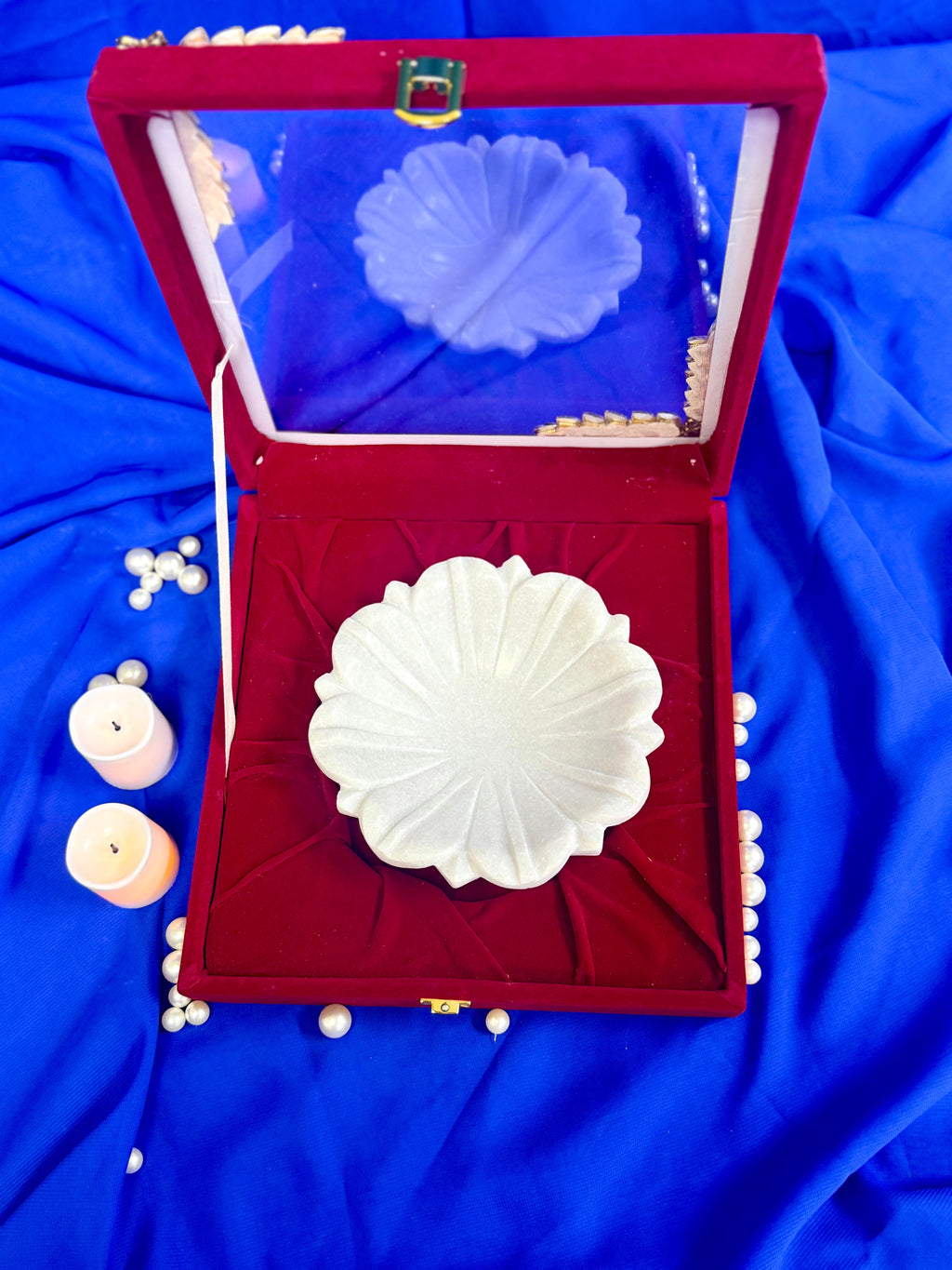 6 Inch Marble Urli with Adorned Velvet Box