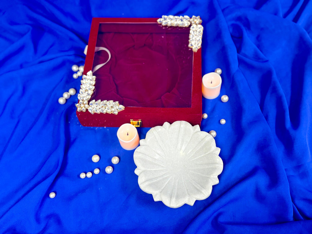 6 Inch Marble Urli with Adorned Velvet Box