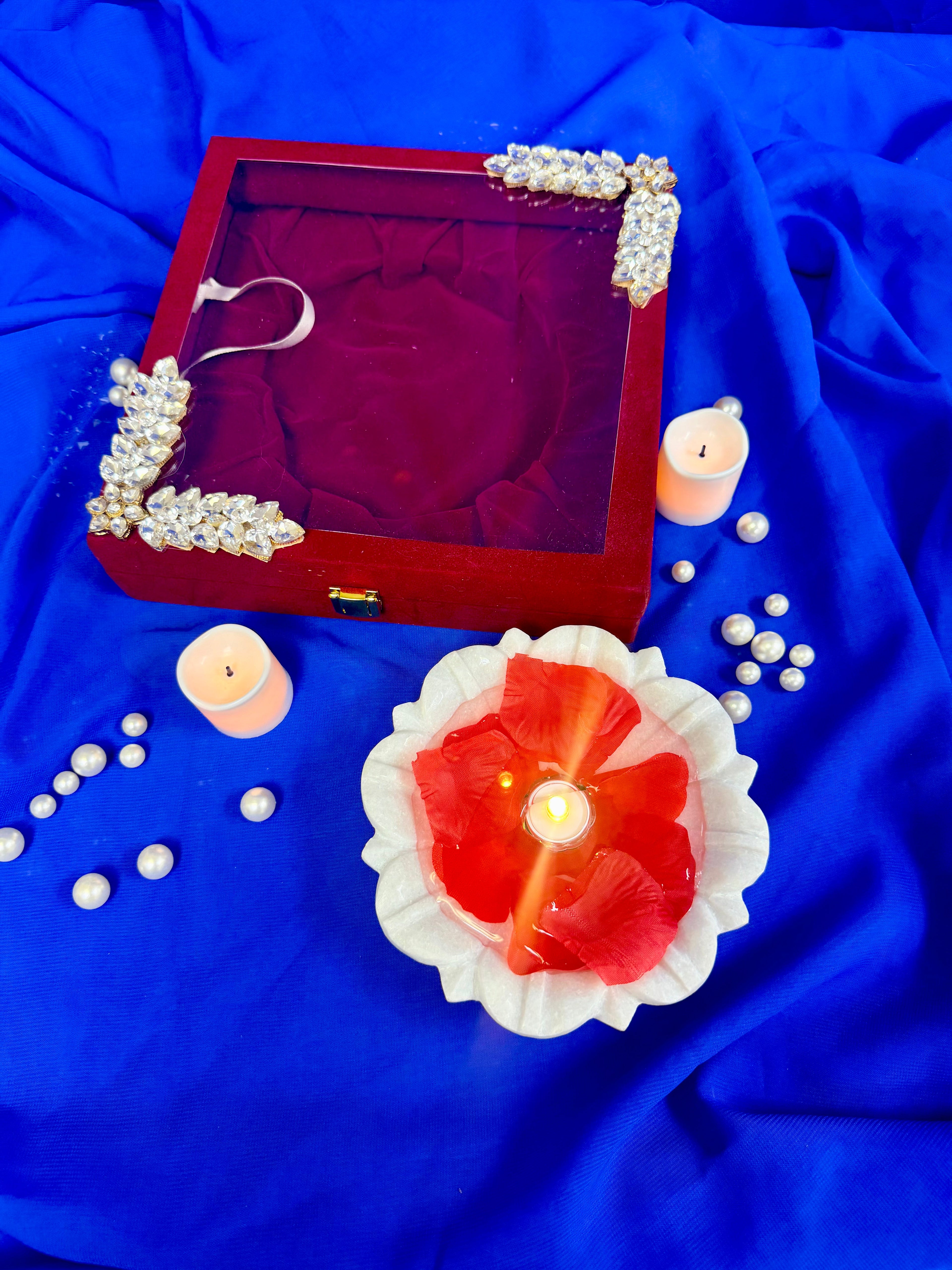 6 Inch Marble Urli with Adorned Velvet Box