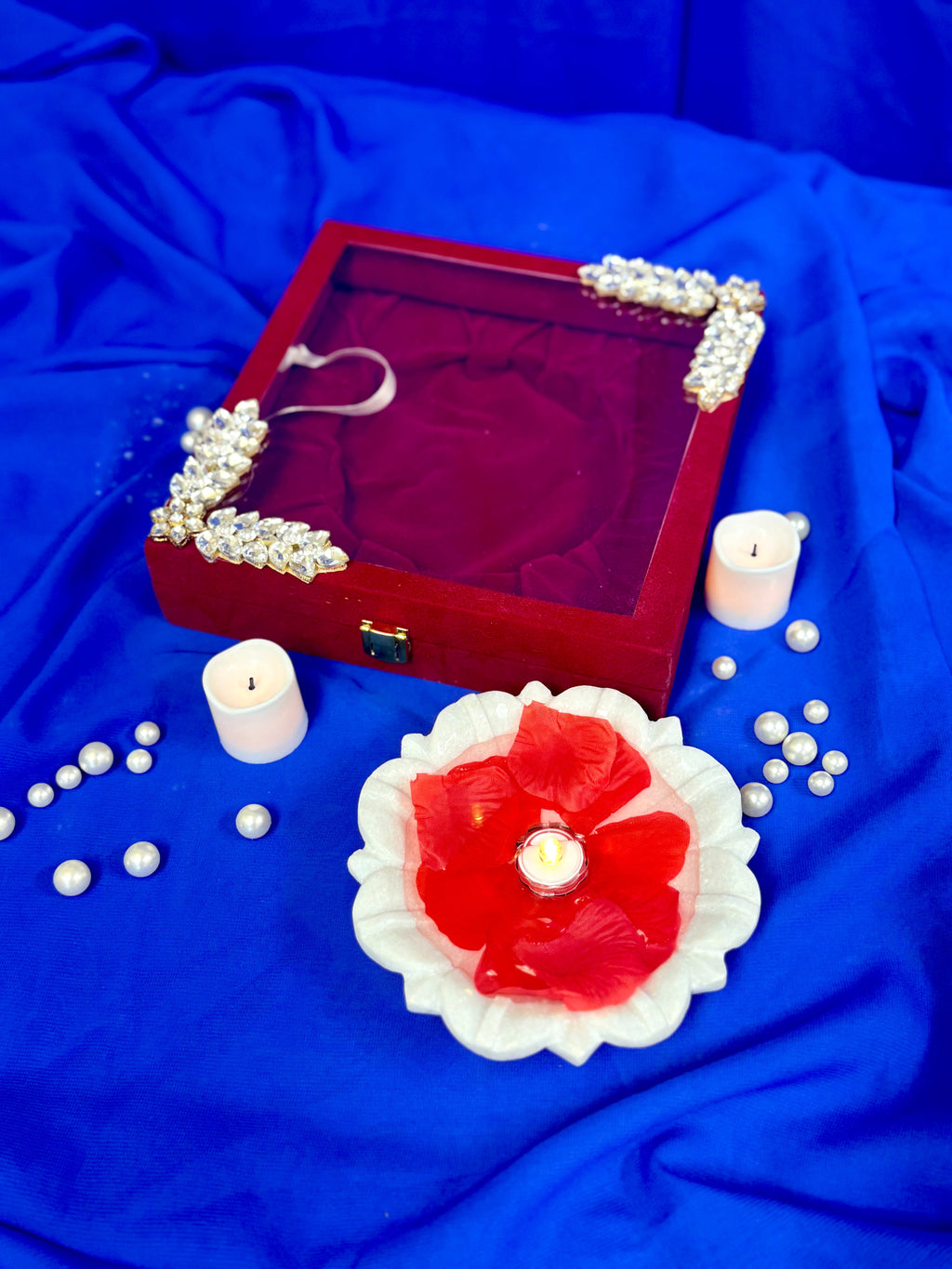 6 Inch Marble Urli with Adorned Velvet Box