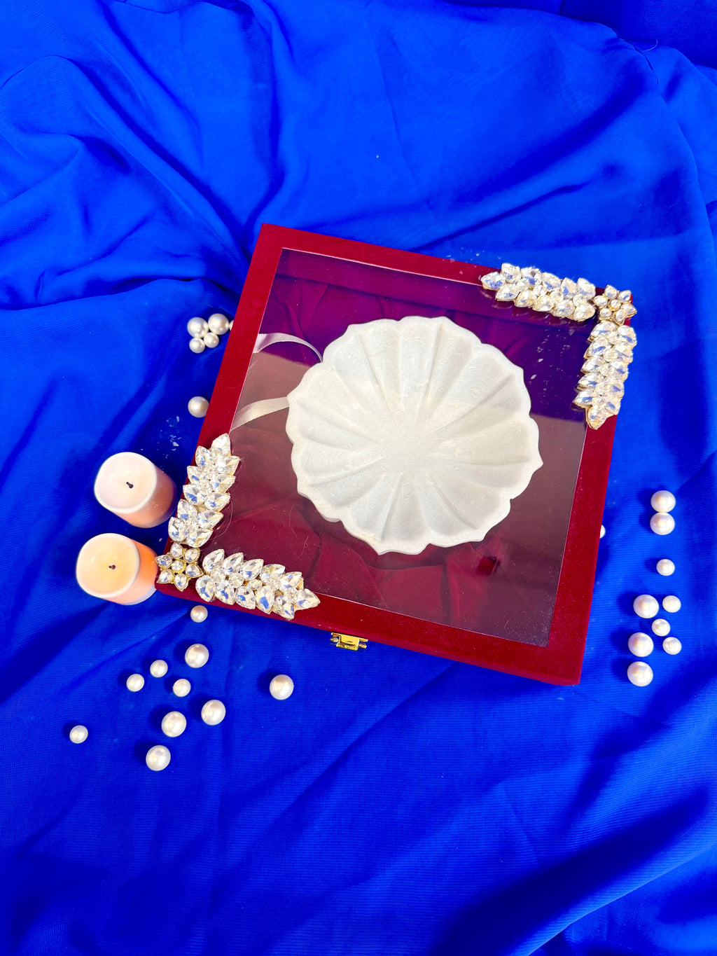 6 Inch Marble Urli with Adorned Velvet Box