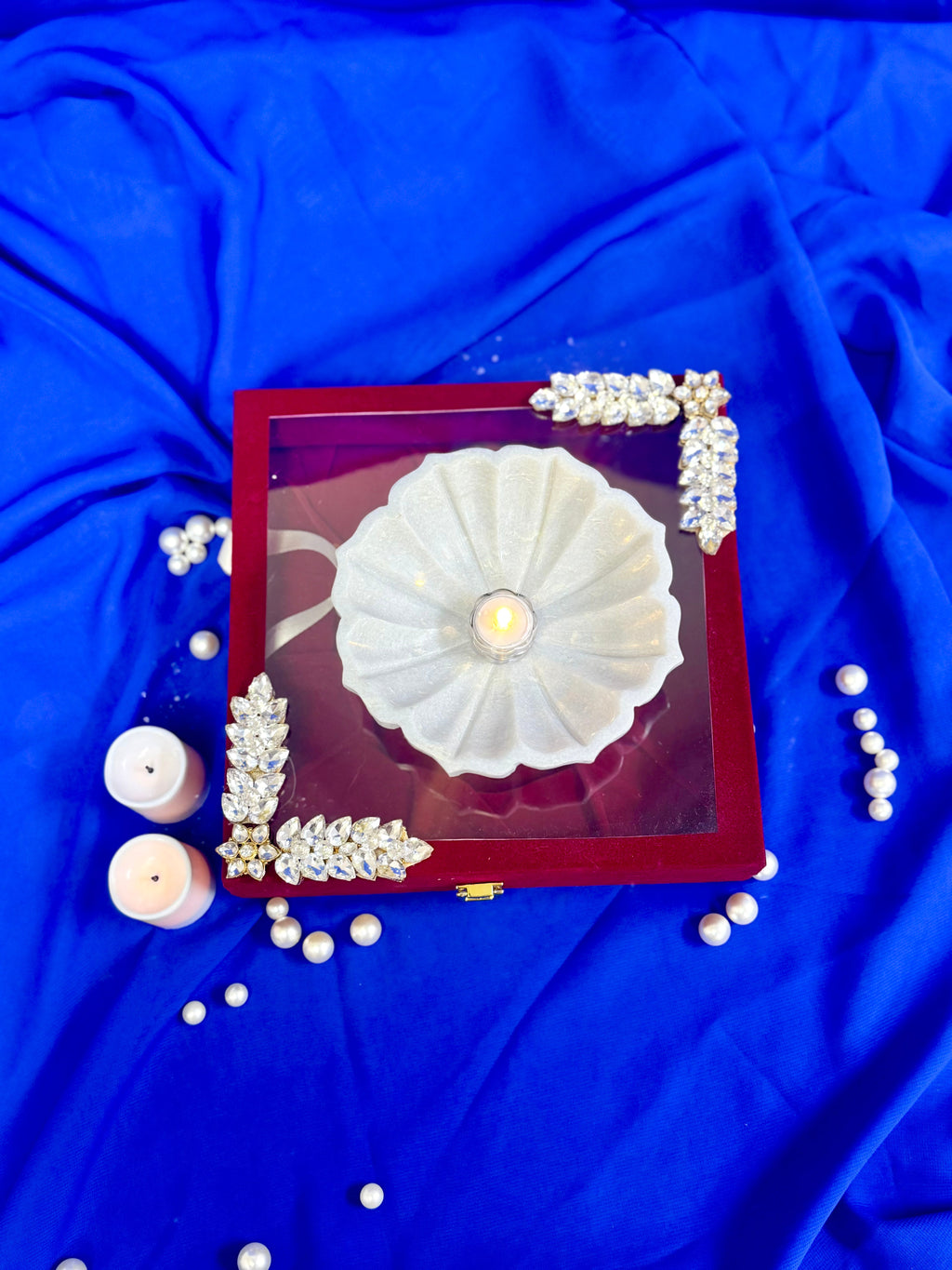 6 Inch Marble Urli with Adorned Velvet Box