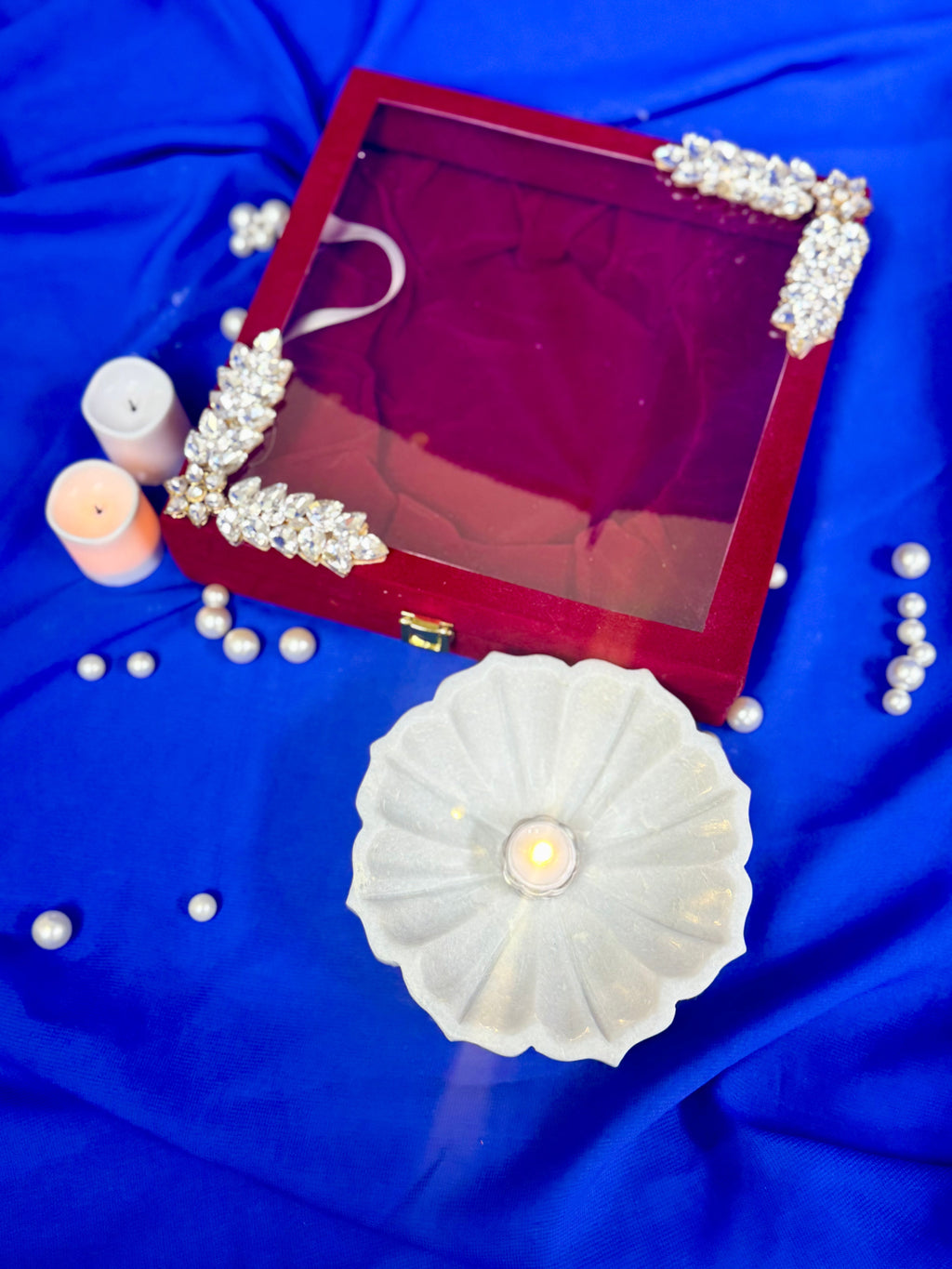 6 Inch Marble Urli with Adorned Velvet Box
