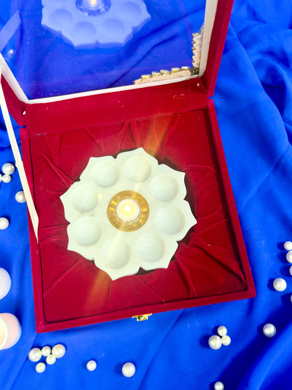 6 Inch Marble Urli with Adorned Velvet Box