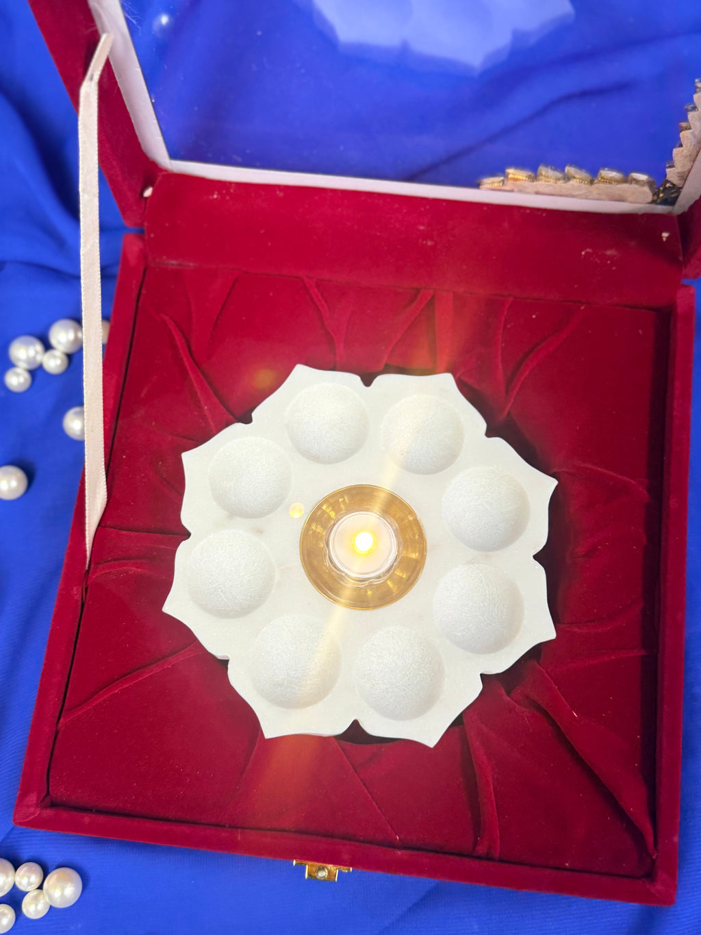 6 Inch Marble Urli with Adorned Velvet Box