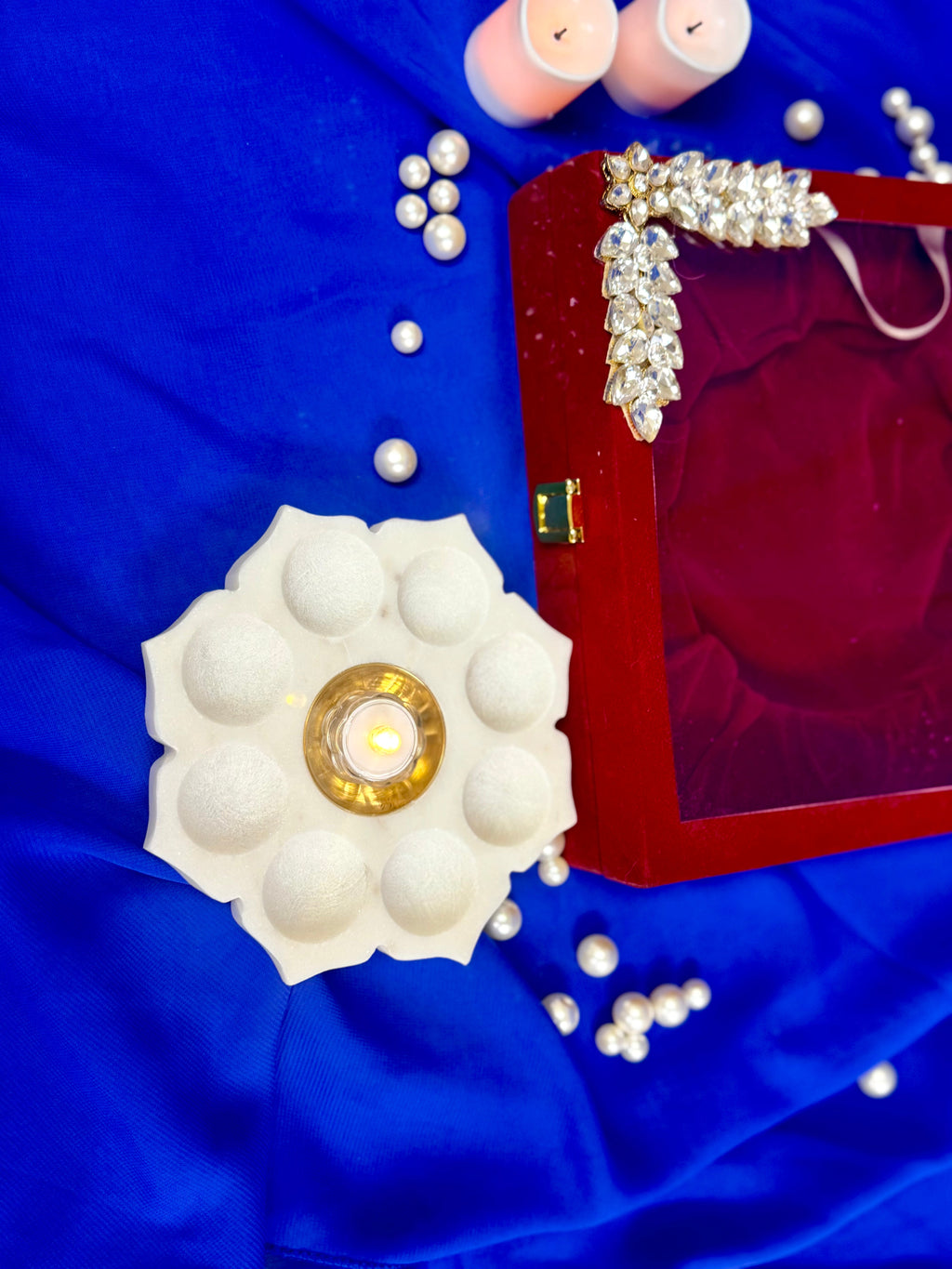 6 Inch Marble Urli with Adorned Velvet Box