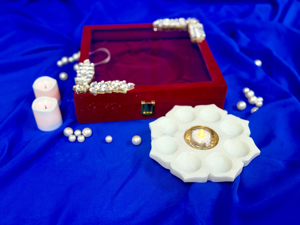 6 Inch Marble Urli with Adorned Velvet Box