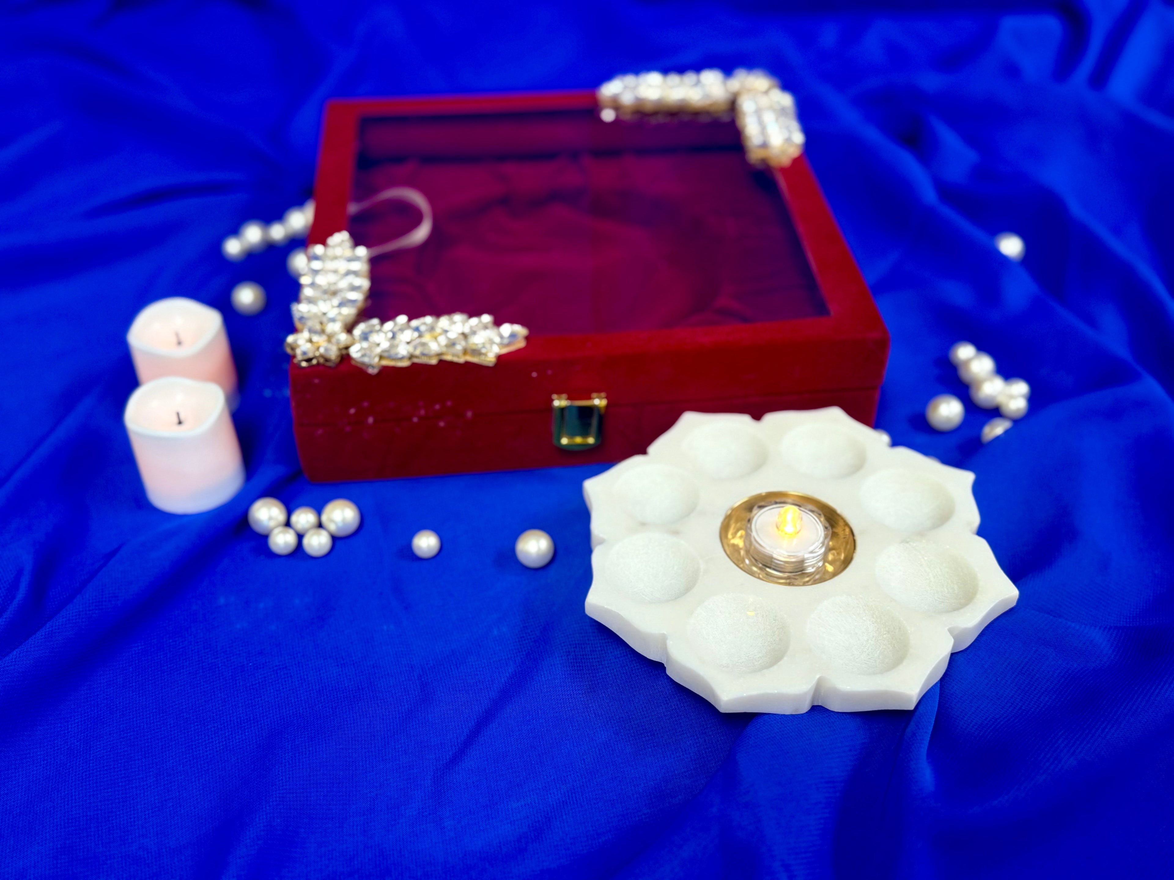 6 Inch Marble Urli with Adorned Velvet Box