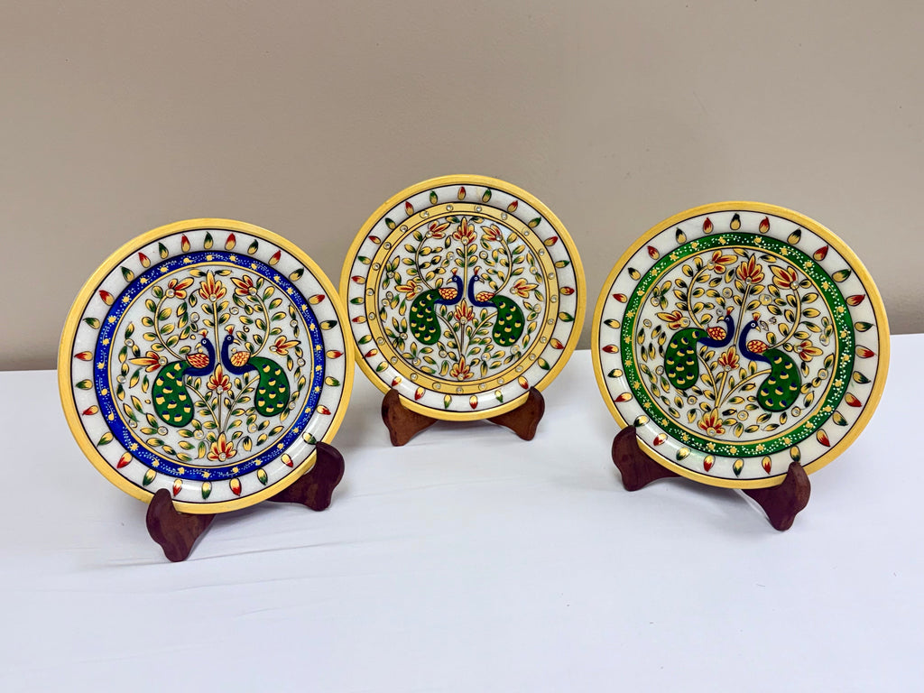 Hand Painted Marble Decorative Plates - 9 Inches