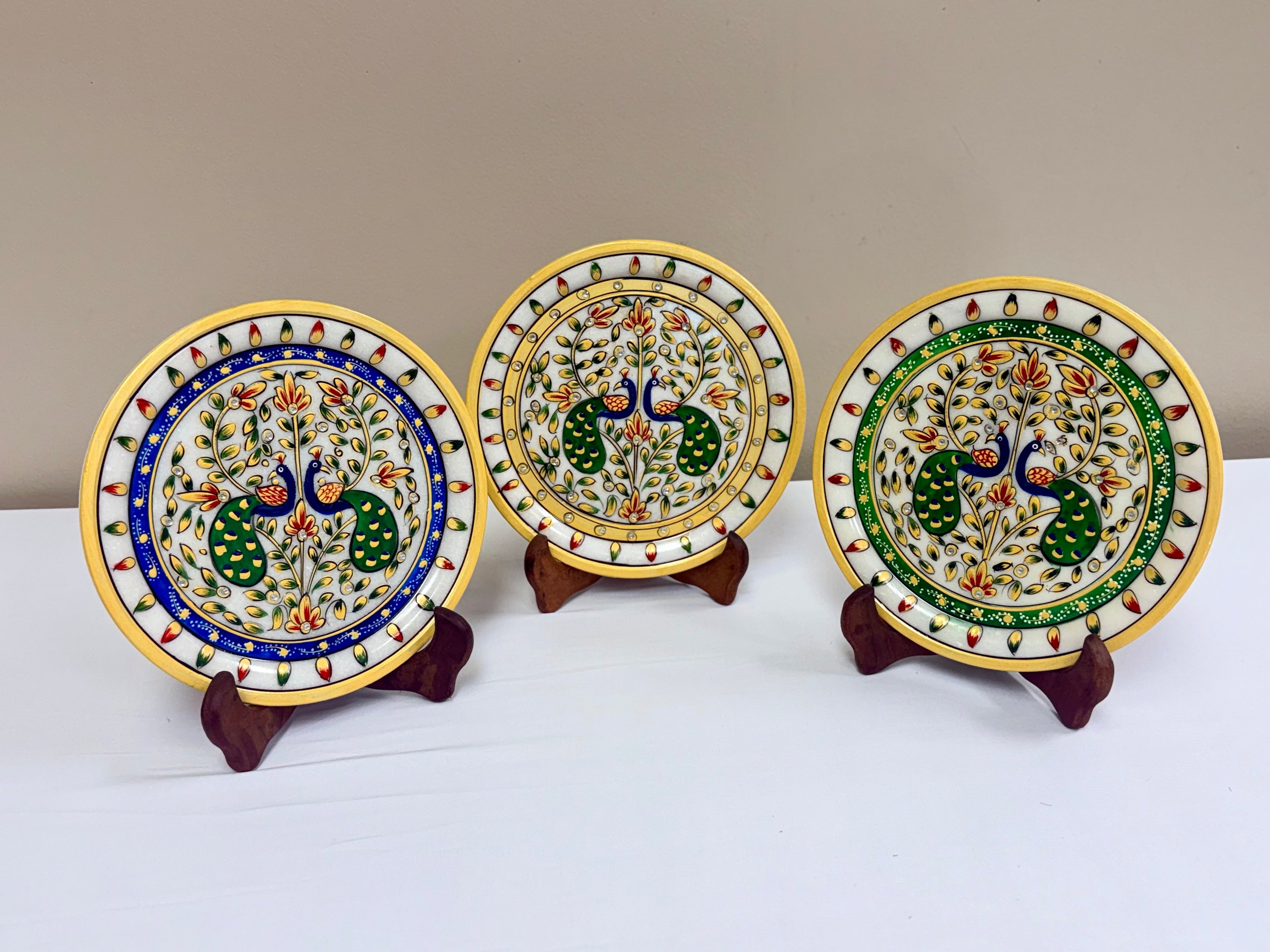 Hand Painted Marble Decorative Plates - 9 Inches