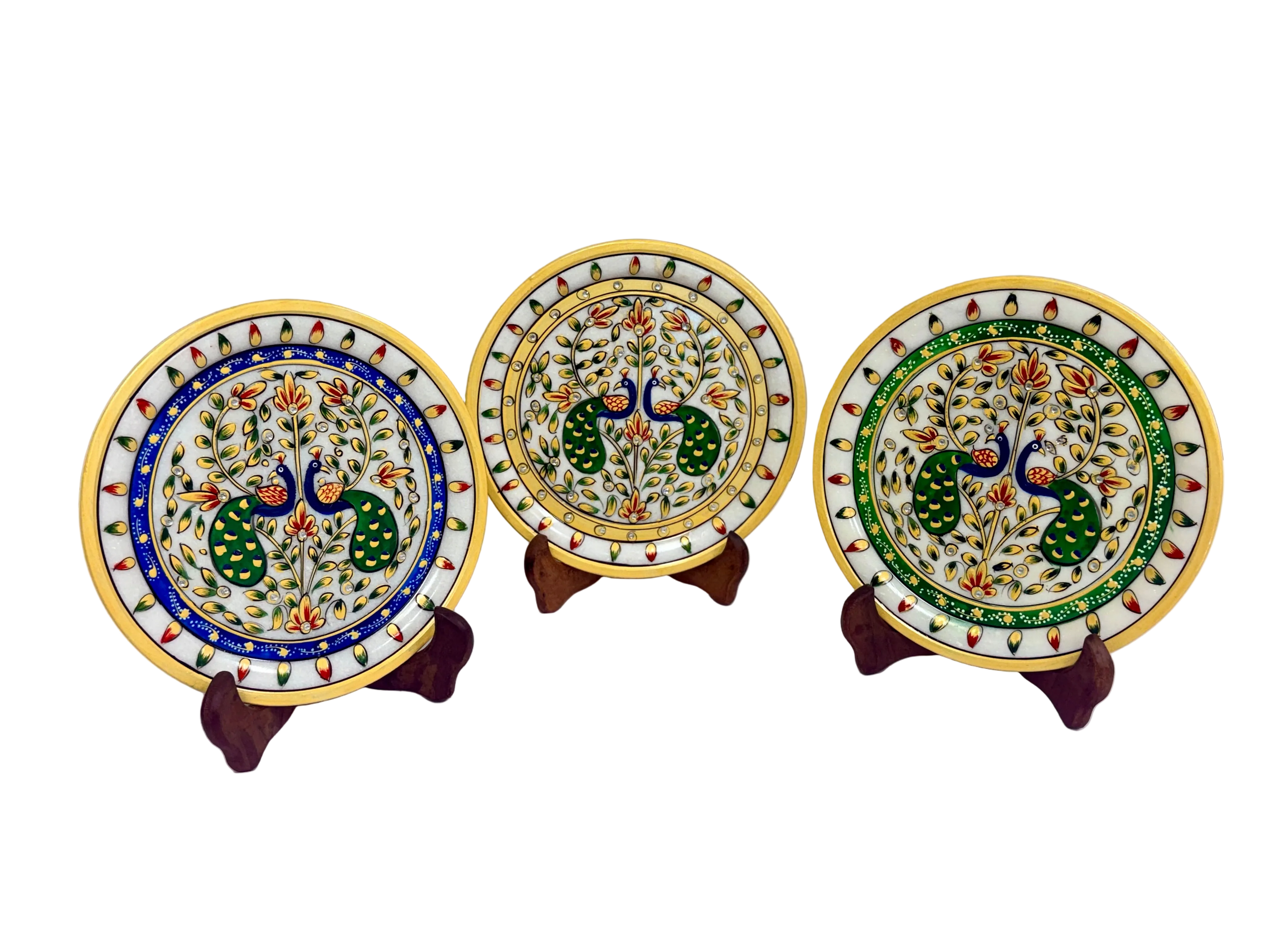 Hand Painted Marble Decorative Plates - 9 Inches