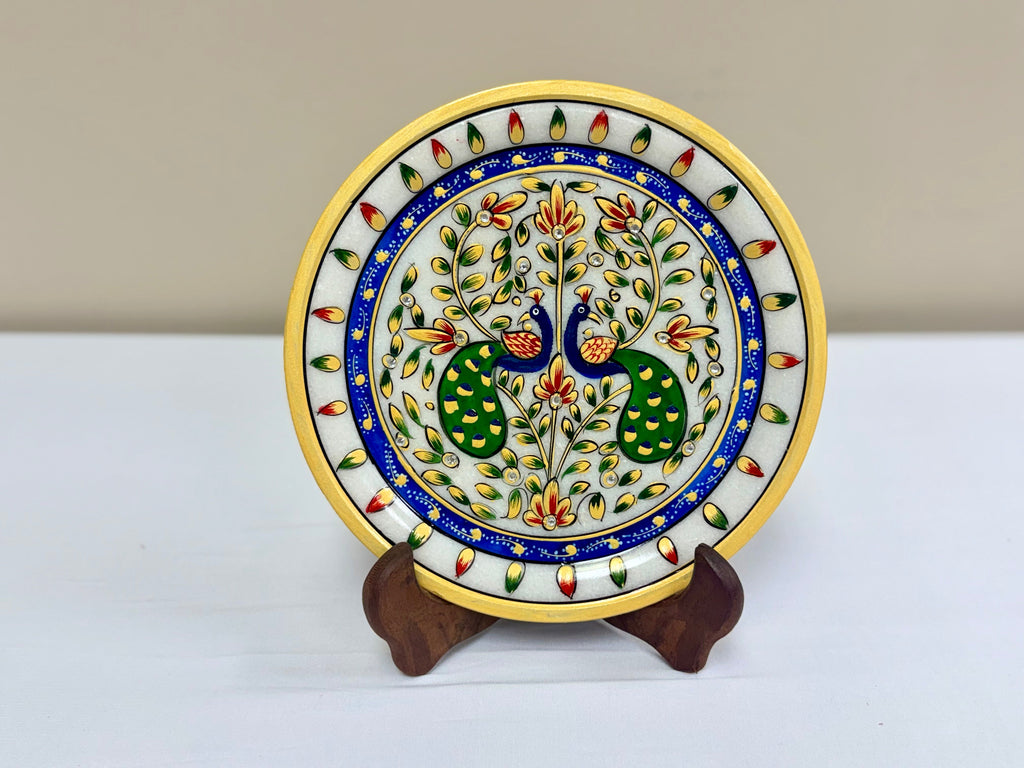 Hand Painted Marble Decorative Plates - 9 Inches