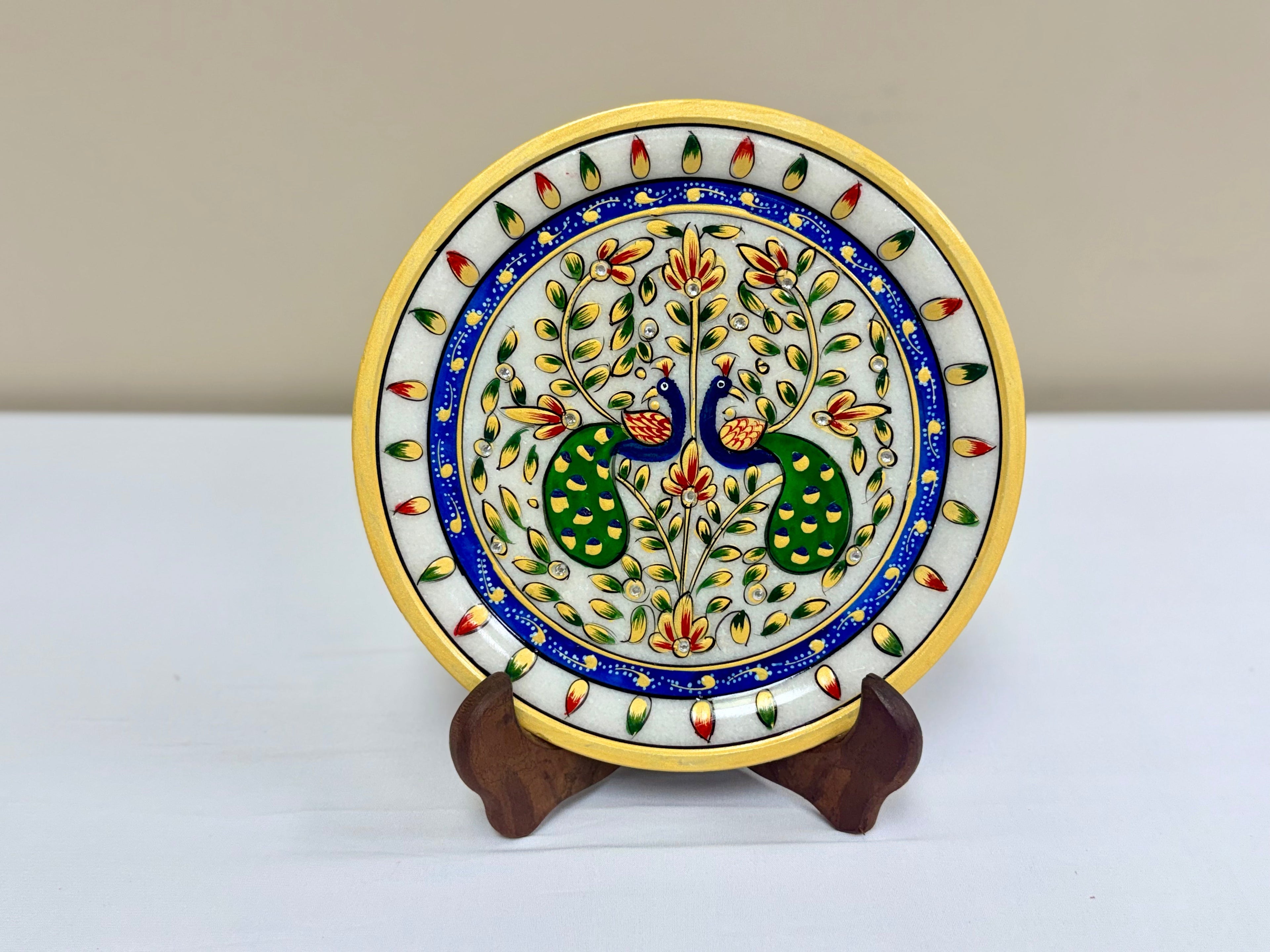 Hand Painted Marble Decorative Plates - 9 Inches