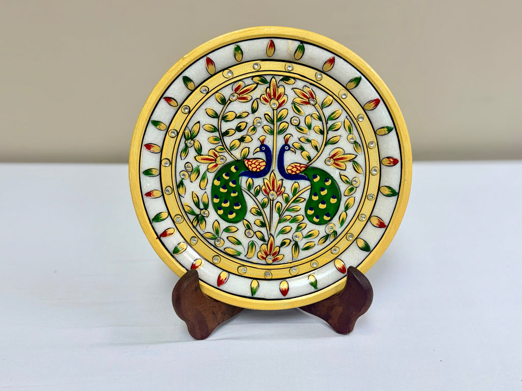 Hand Painted Marble Decorative Plates - 9 Inches