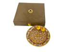 Hand-painted Marble Pooja Plate with Roli Chawal Bowls in Velvet Gift Box