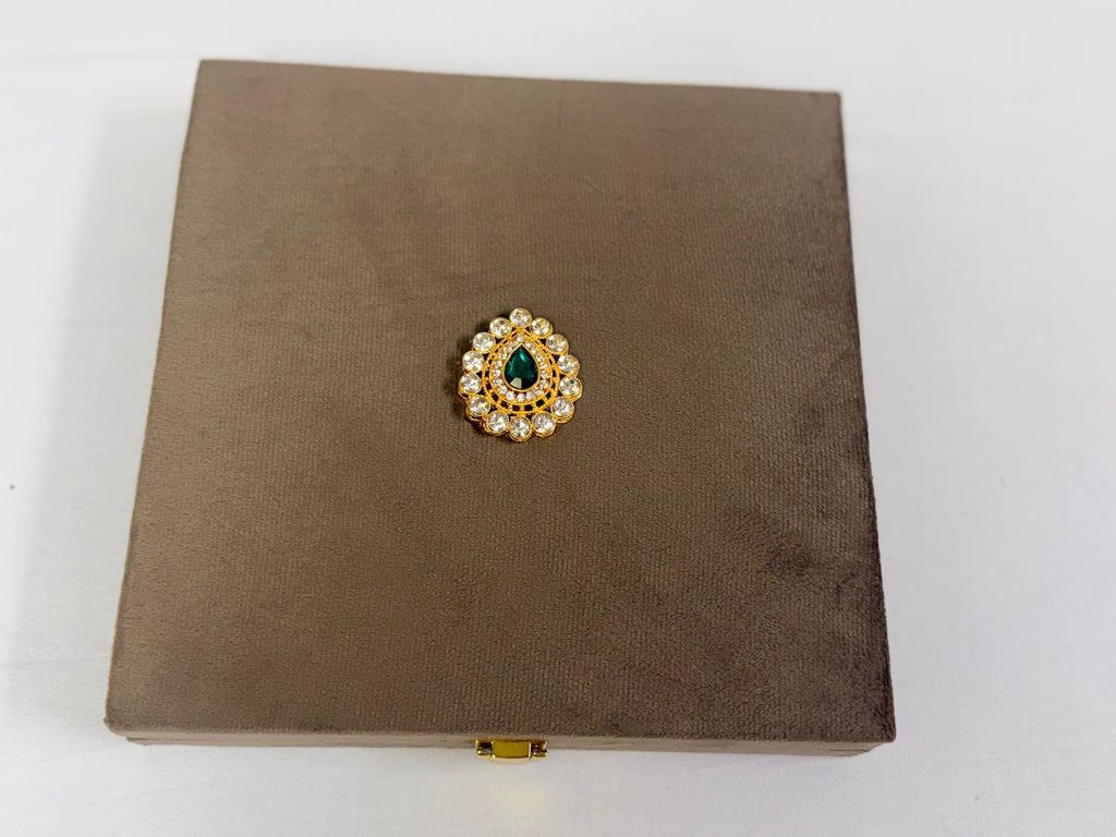 Hand-painted Marble Pooja Plate with Roli Chawal Bowls in Velvet Gift Box