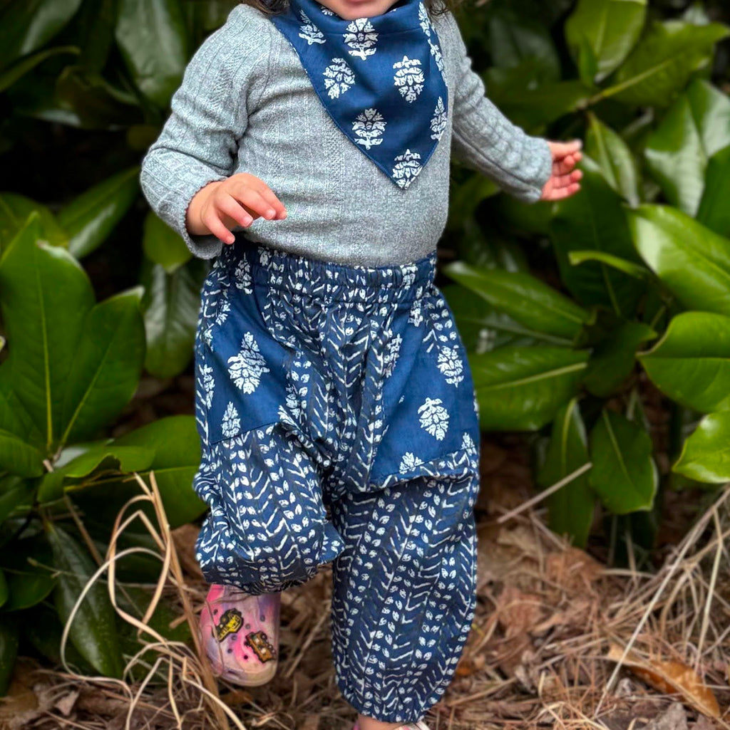 Indigo Fishbone Reversible Baby Bib