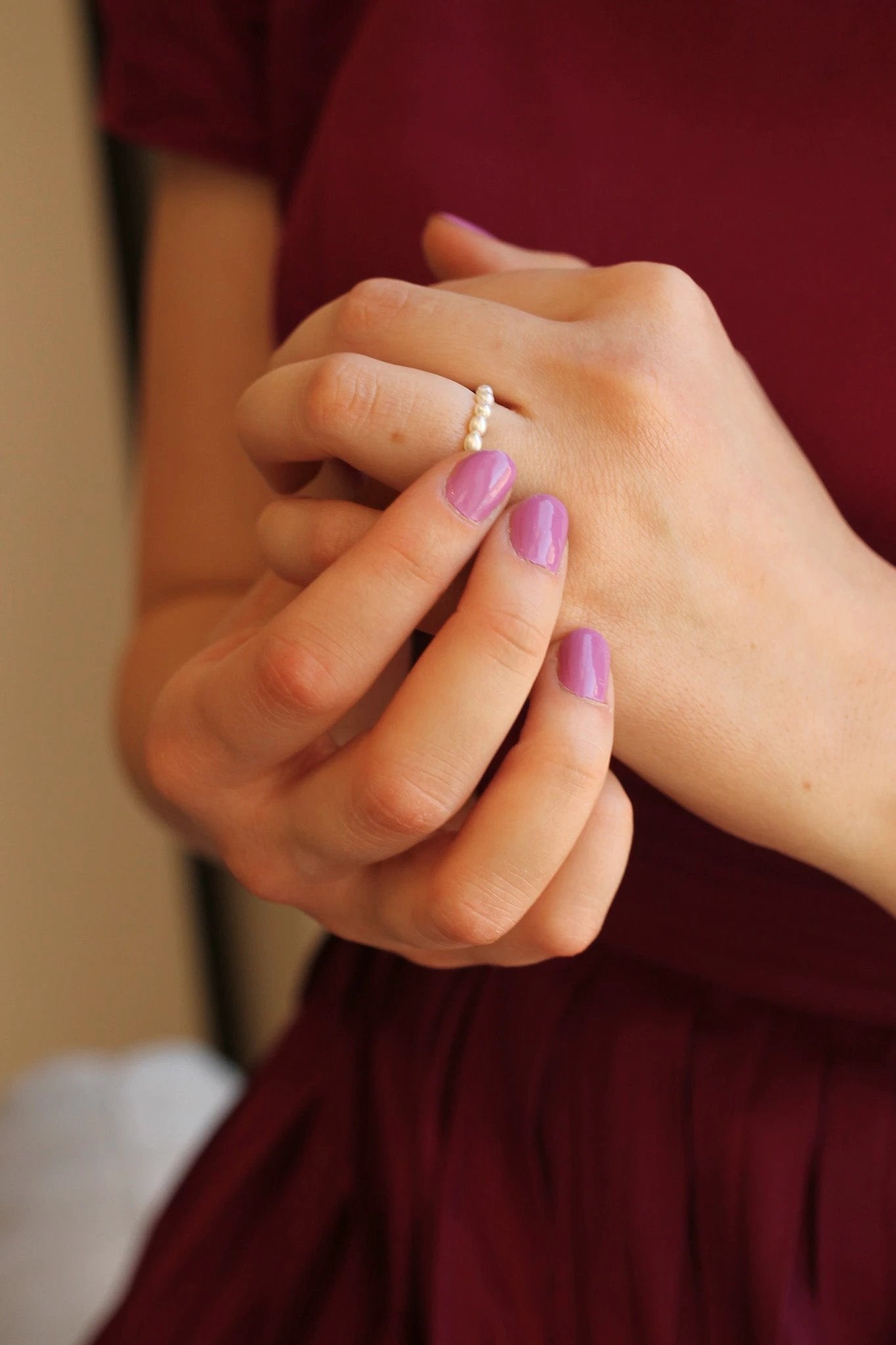 Freshwater Pearl Stretch Ring by Rose & Clay