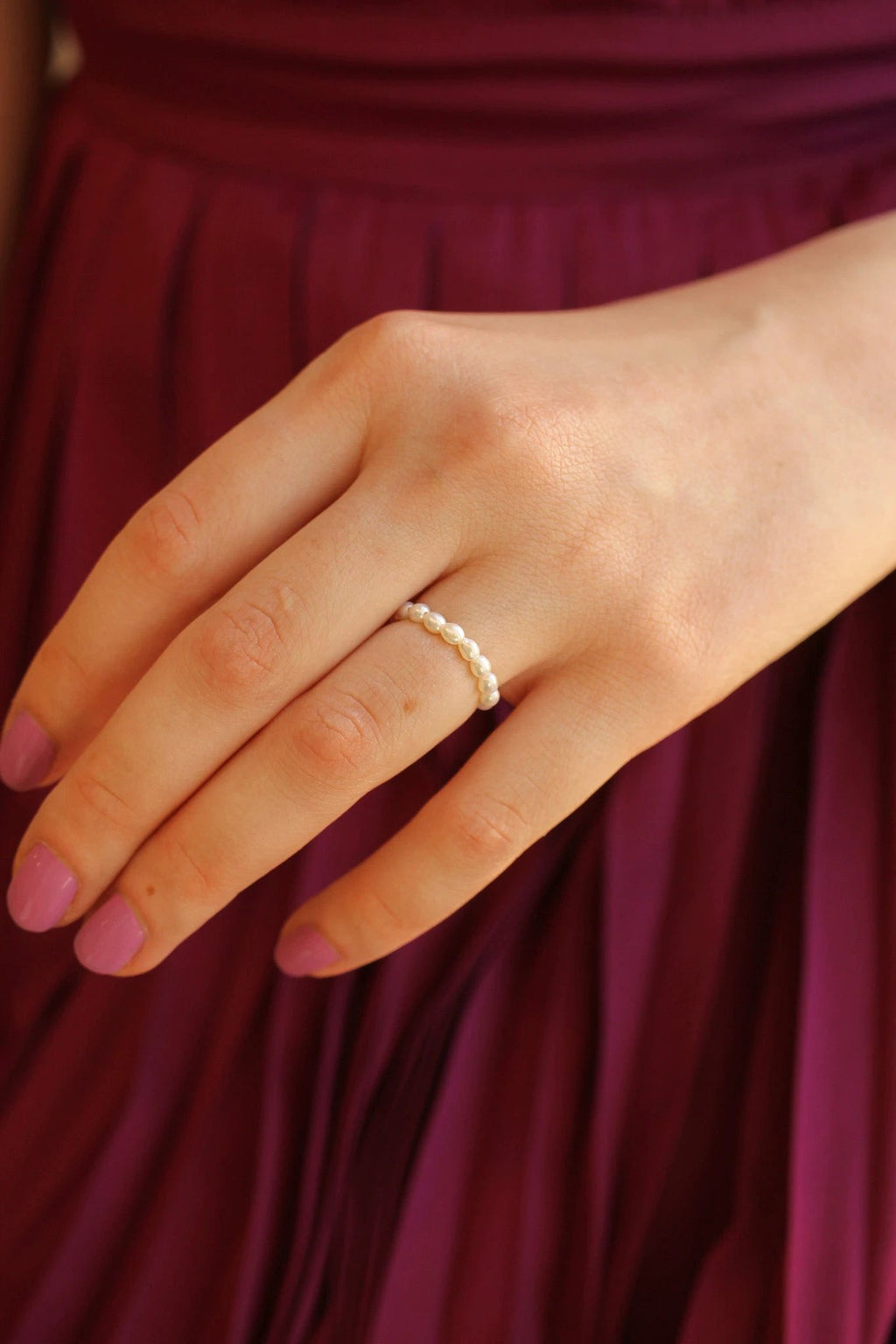 Freshwater Pearl Stretch Ring by Rose & Clay