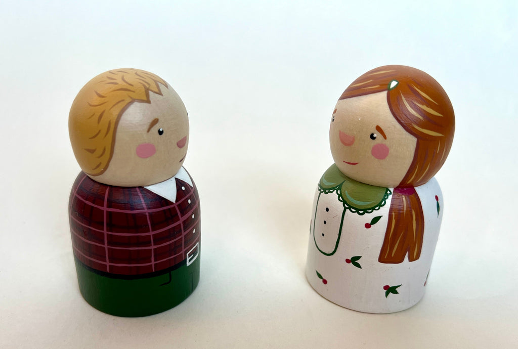 Handcrafted Wooden Peg Dolls – Boy and Girl Figurines for Imaginative Play