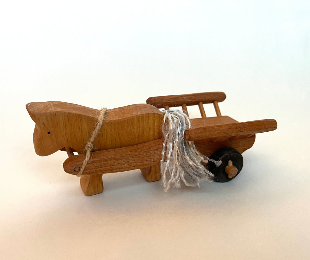 Handcrafted Wooden Horse and Carriage – Unique Toy for Imaginative Play and Collecting