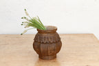 Deep Brown Carved Bulbous Marble Vase