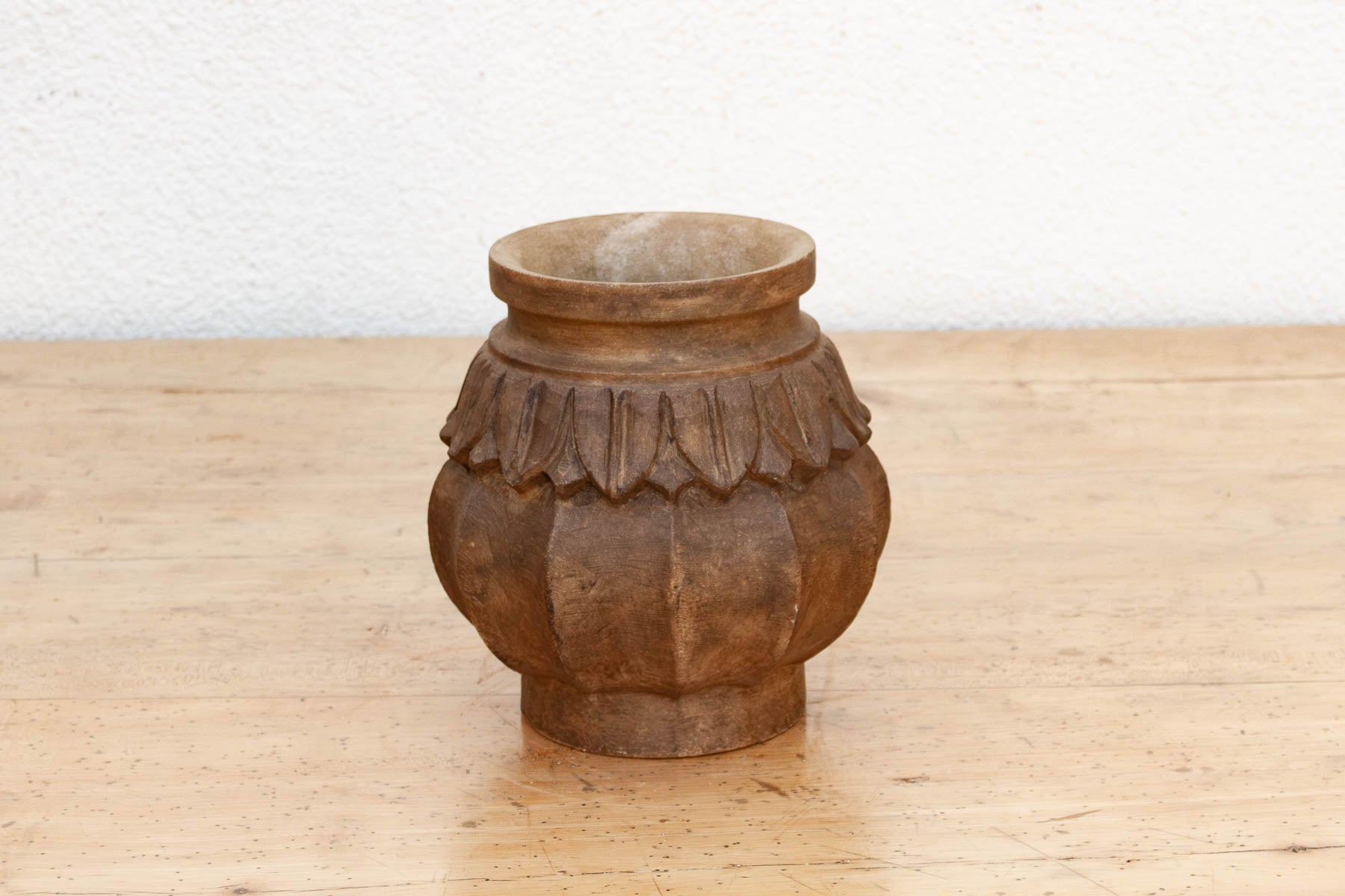 Deep Brown Carved Bulbous Marble Vase