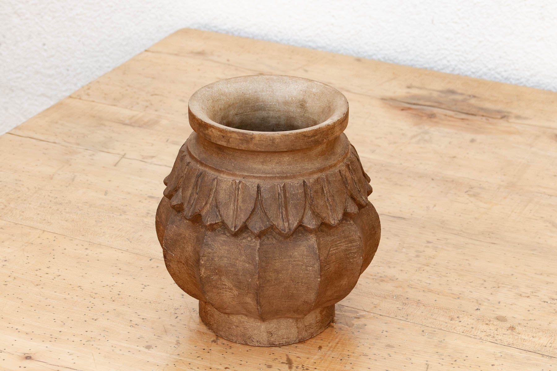 Deep Brown Carved Bulbous Marble Vase