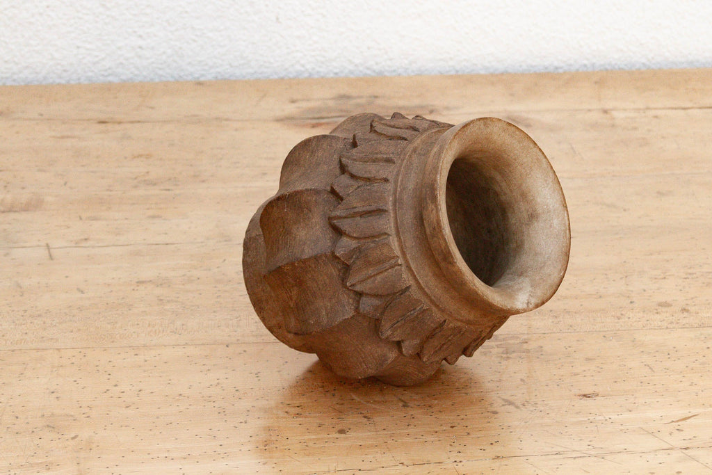 Deep Brown Carved Bulbous Marble Vase