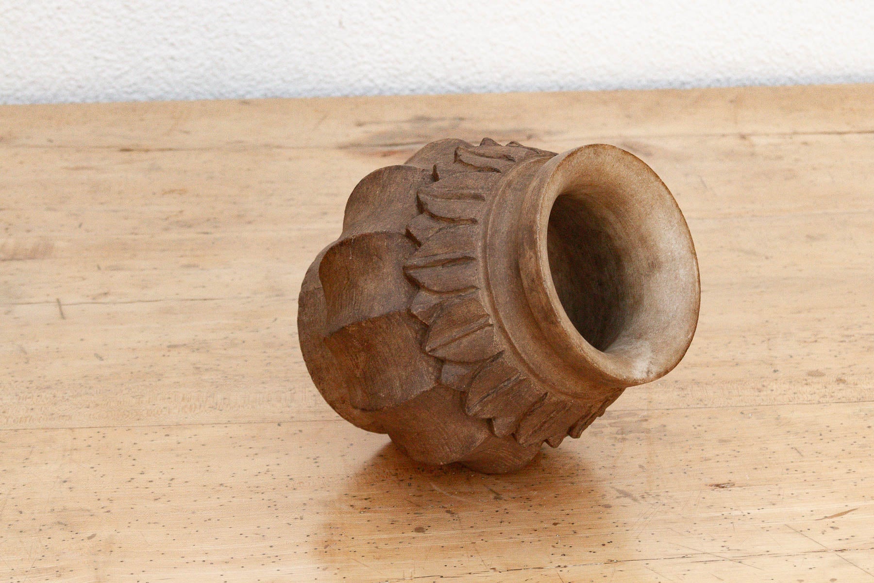 Deep Brown Carved Bulbous Marble Vase
