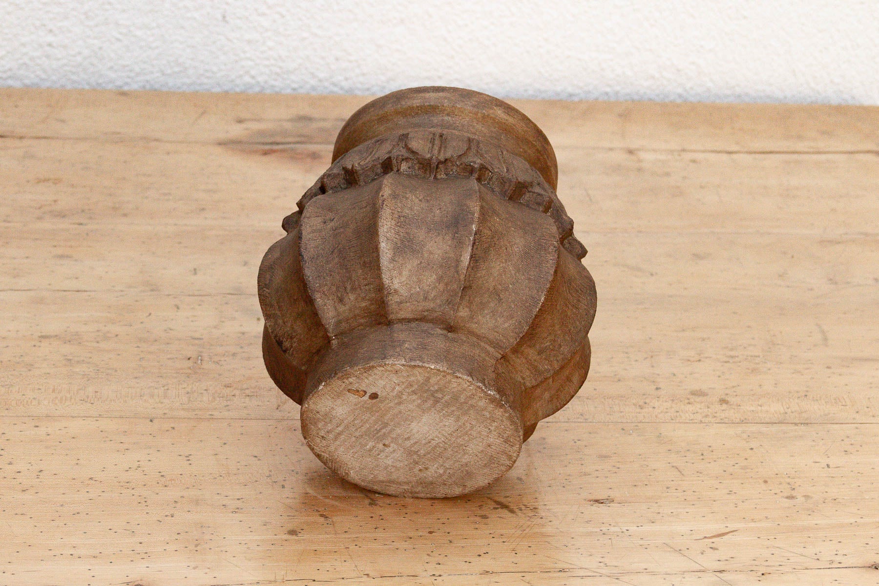 Deep Brown Carved Bulbous Marble Vase