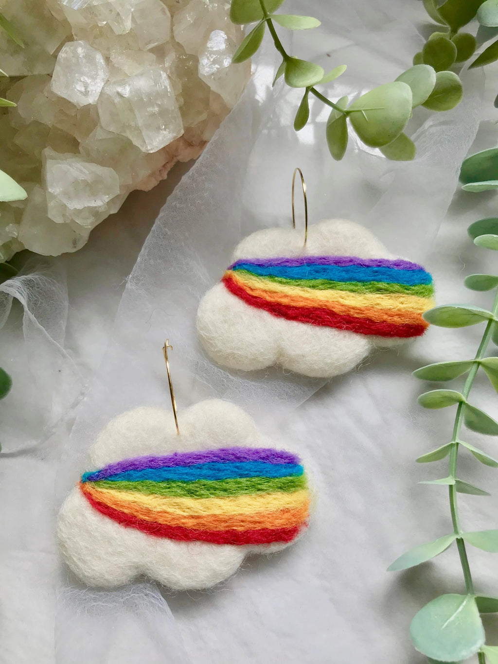 Pride Rainbow Cloud Felted Earrings by honeyloomdesigns