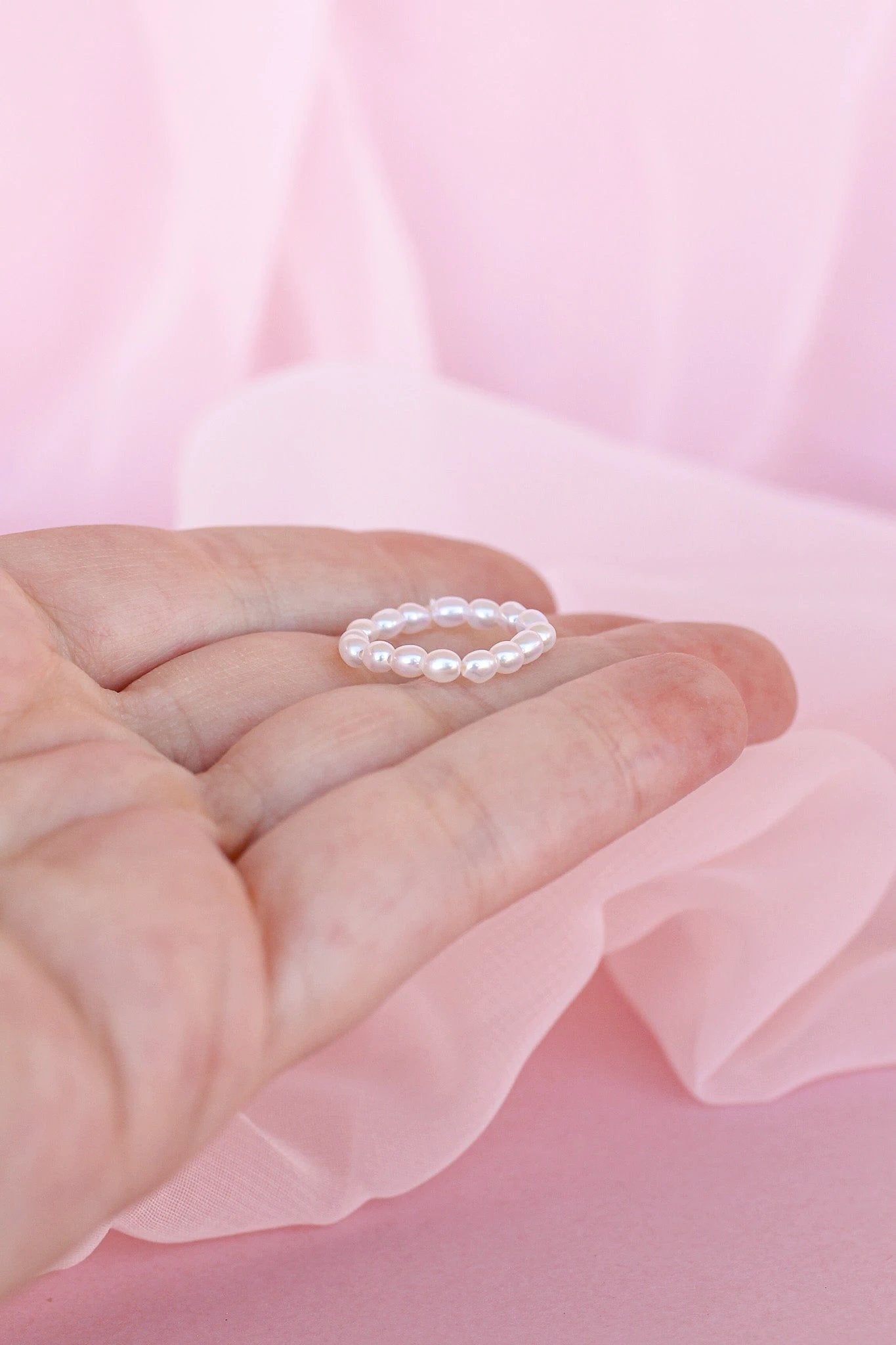 Freshwater Pearl Stretch Ring by Rose & Clay