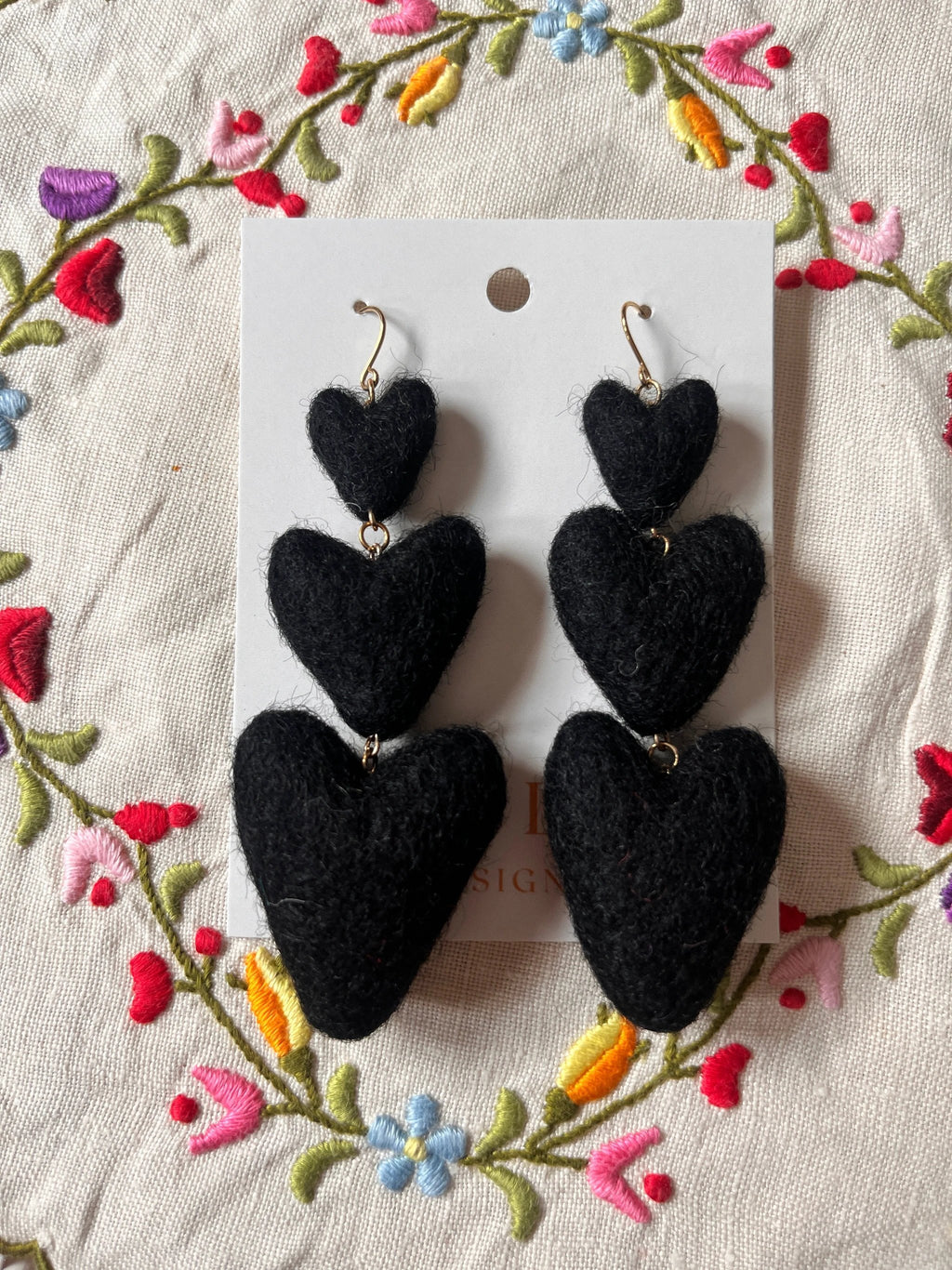 Three Tiered Heart Felt Dangle Earrings by honeyloomdesigns