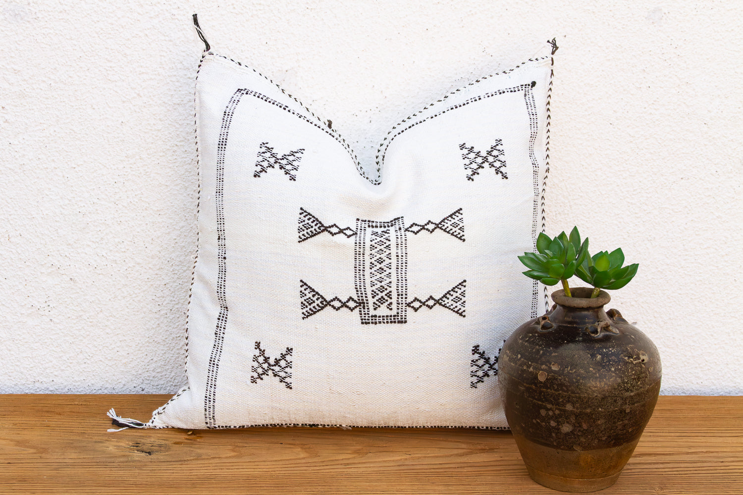 Charcoal Bowtie Cactus Silk Moroccan Pillow