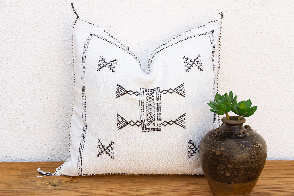 Charcoal Bowtie Cactus Silk Moroccan Pillow