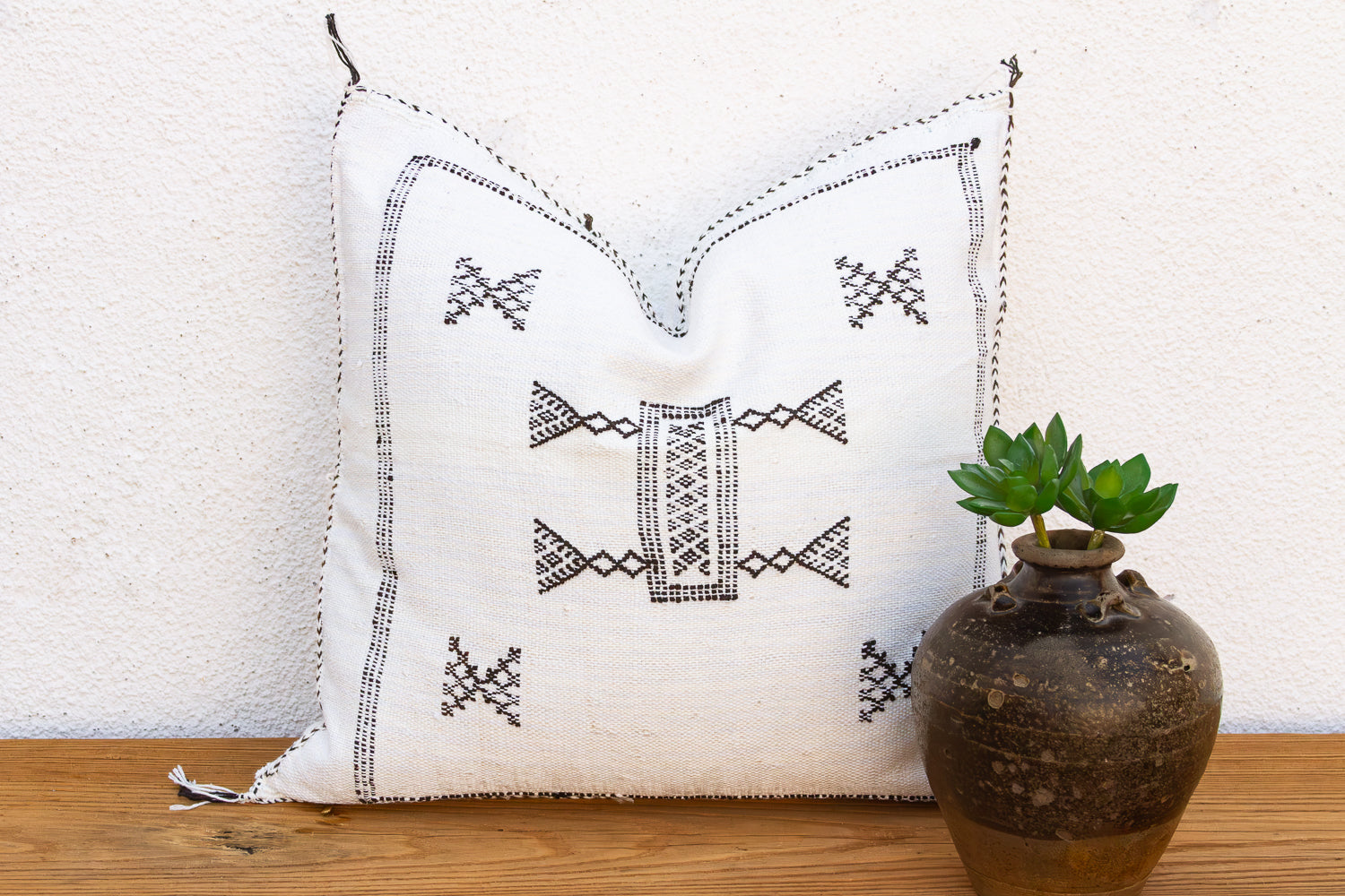 Charcoal Bowtie Cactus Silk Moroccan Pillow