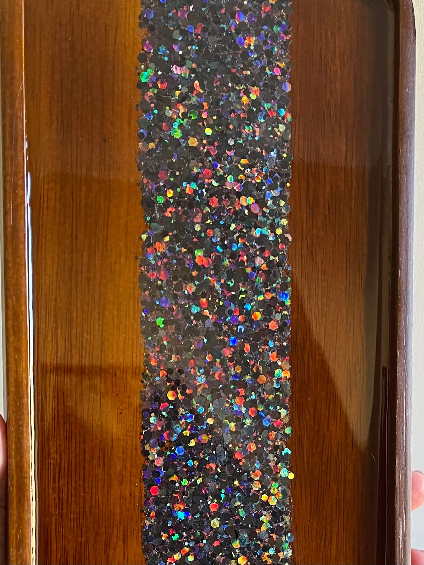 Glitterwhore Rainbow Darkness Small Rectangular Dark Acacia Wood Tray