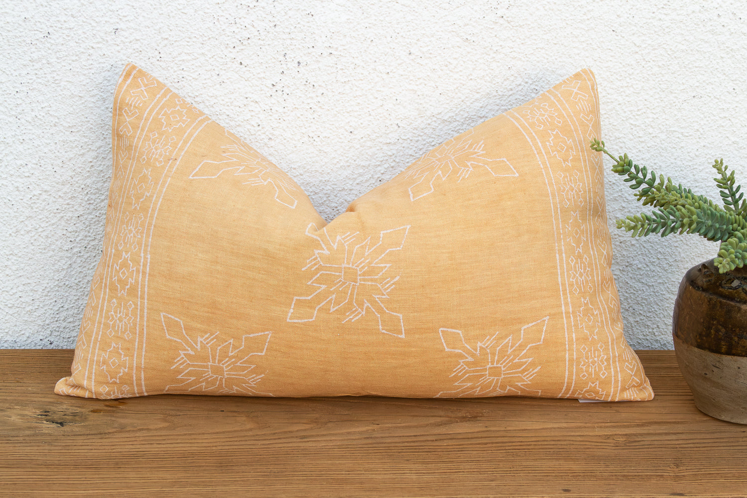 Blockprint Linen Jaipur Lumbar "Sunburst Yellow" Pillow Cover