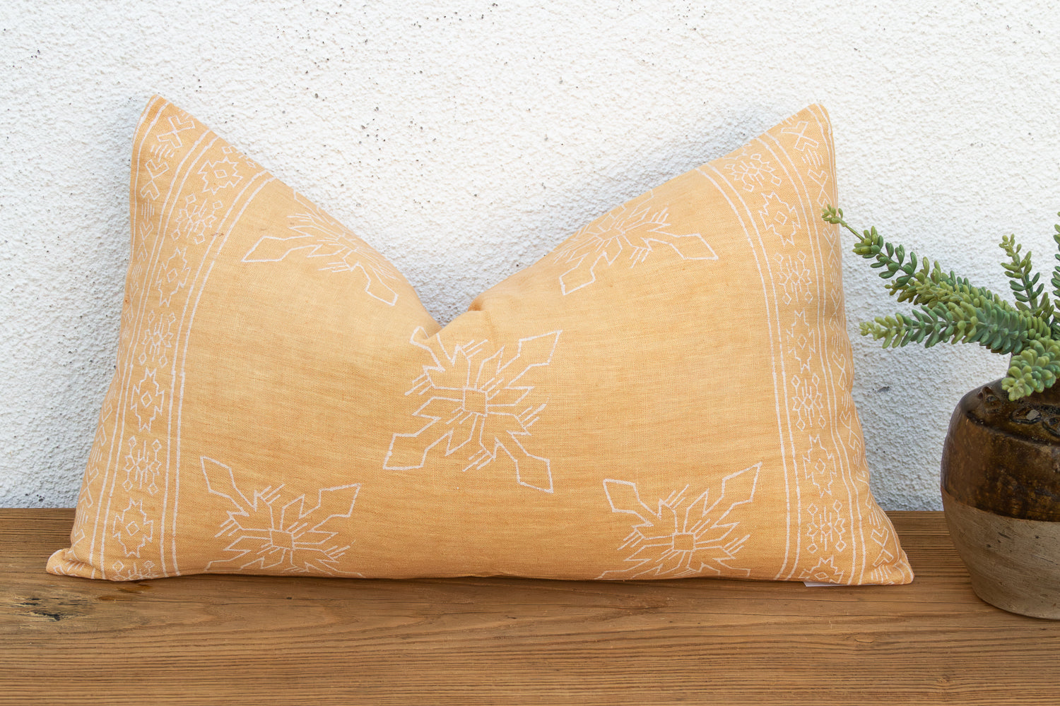 Blockprint Linen Jaipur Lumbar "Sunburst Yellow" Pillow Cover