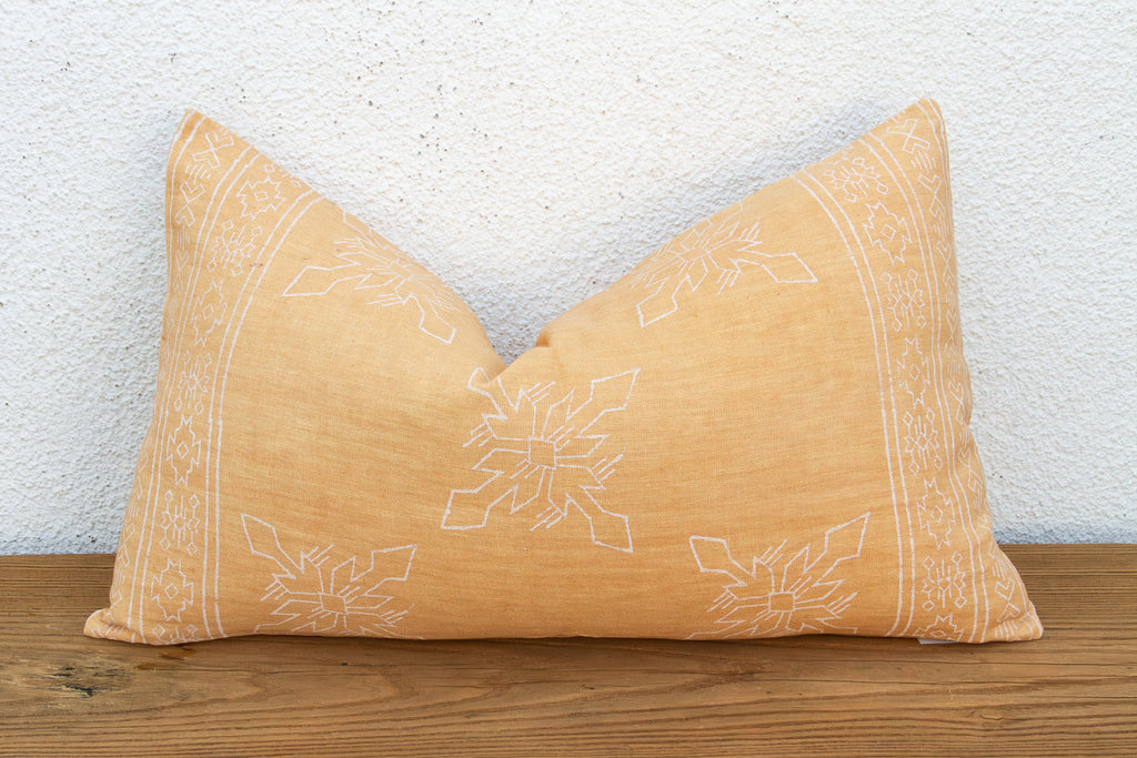 Blockprint Linen Jaipur Lumbar "Sunburst Yellow" Pillow Cover