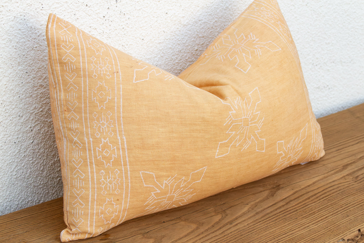 Blockprint Linen Jaipur Lumbar "Sunburst Yellow" Pillow Cover