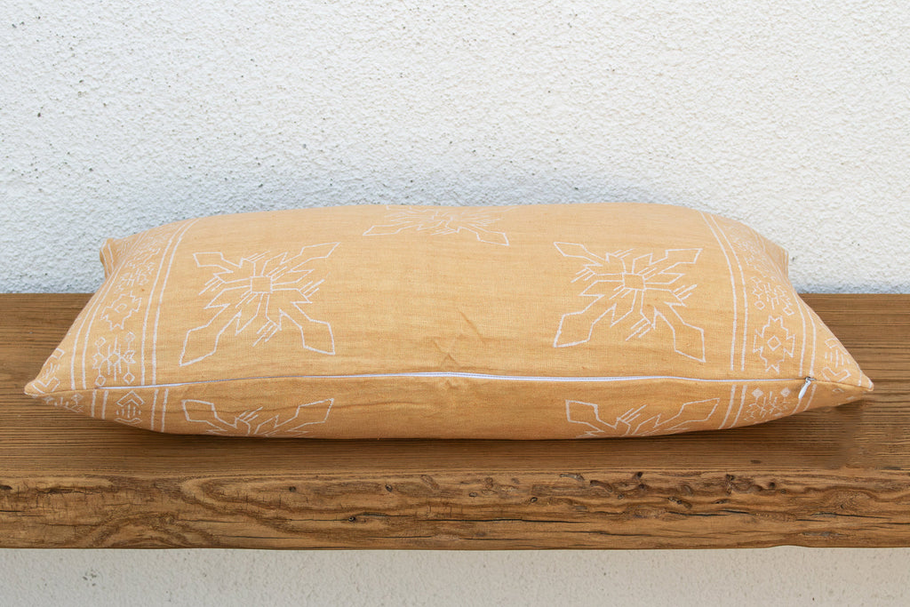 Blockprint Linen Jaipur Lumbar "Sunburst Yellow" Pillow Cover
