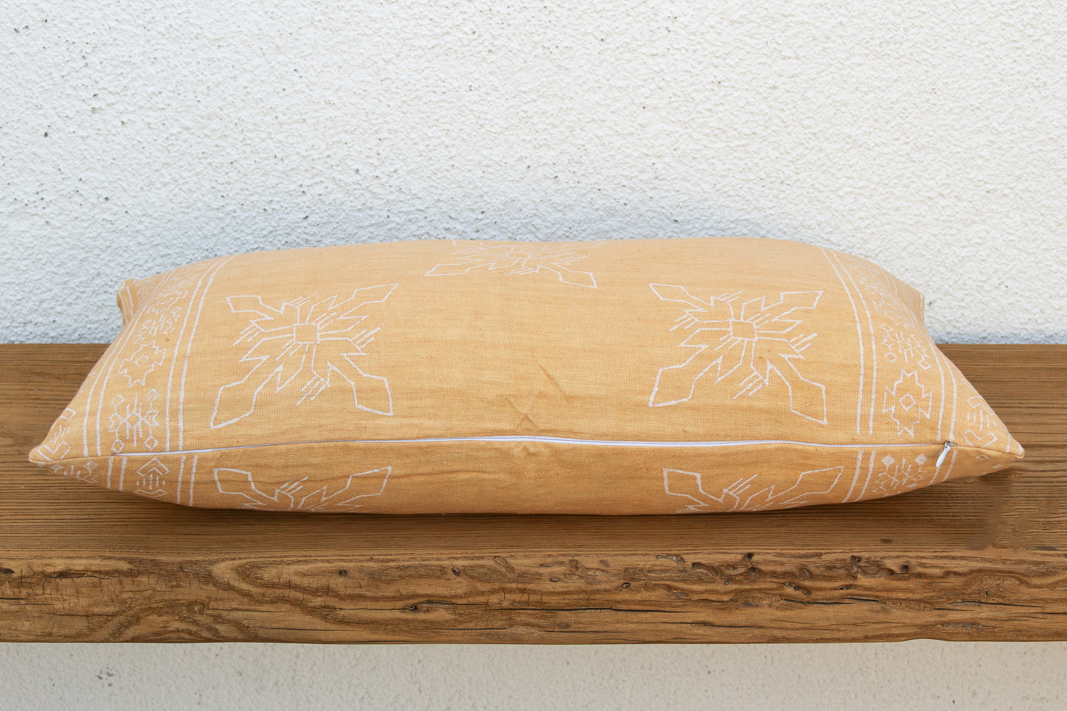 Blockprint Linen Jaipur Lumbar "Sunburst Yellow" Pillow Cover