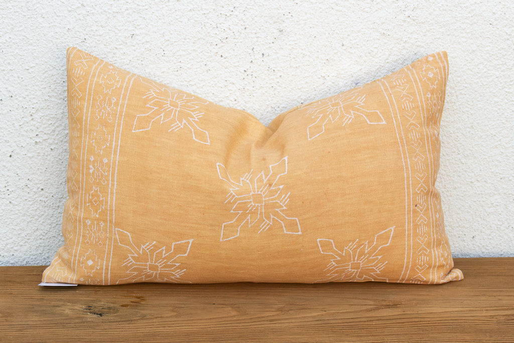 Blockprint Linen Jaipur Lumbar "Sunburst Yellow" Pillow Cover