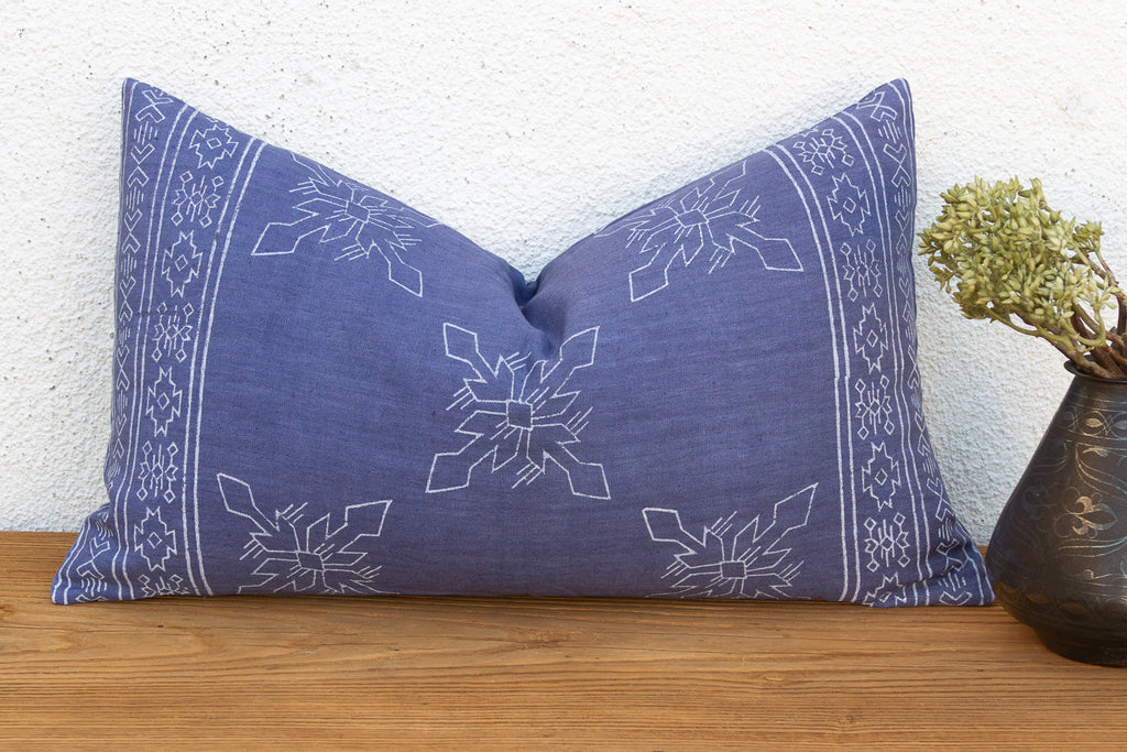 Blockprint Linen Jaipur Lumbar "Indigo" Pillow Cover