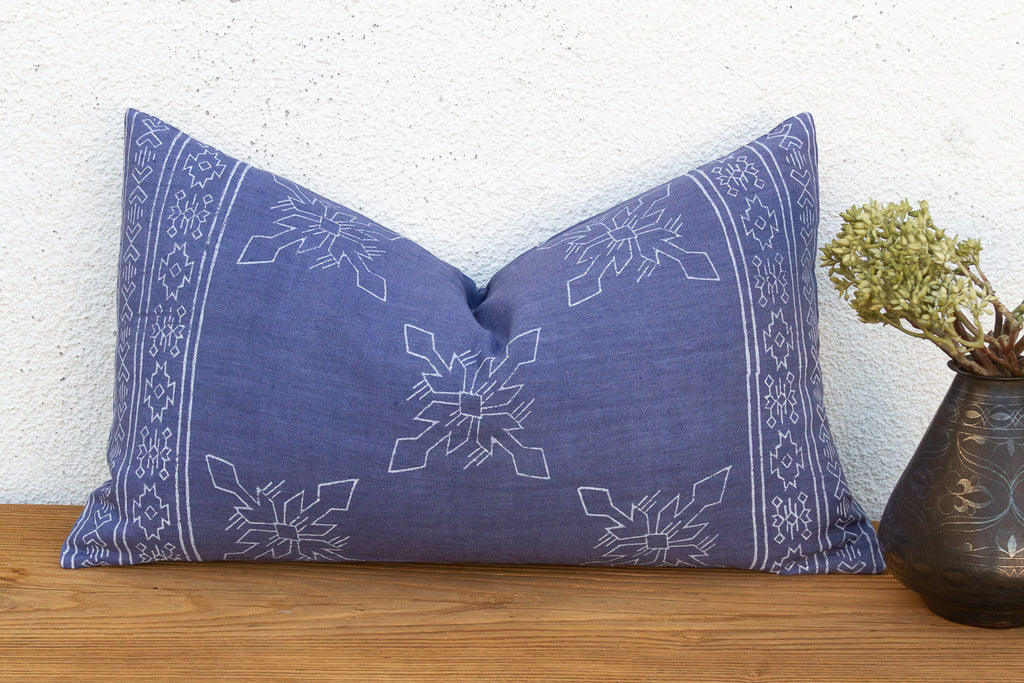 Blockprint Linen Jaipur Lumbar "Indigo" Pillow Cover
