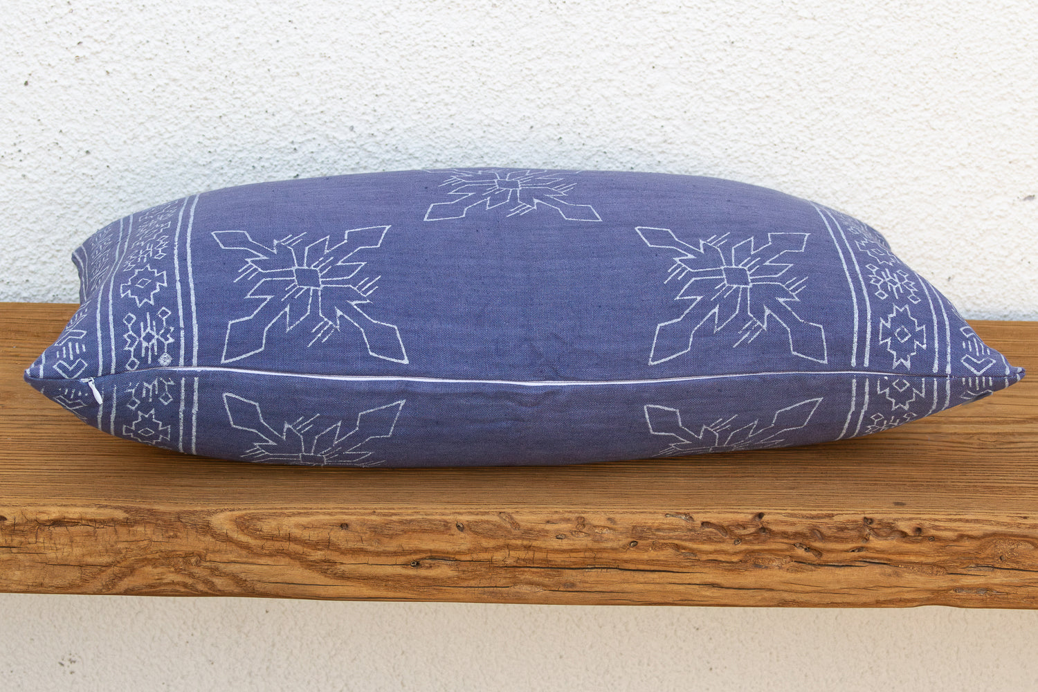 Blockprint Linen Jaipur Lumbar "Indigo" Pillow Cover