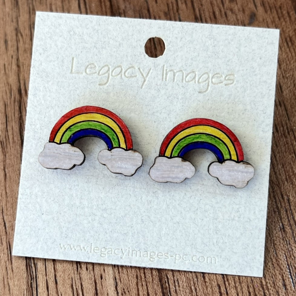 Rainbow Earrings - Wood Stud Earrings