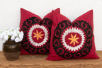 Black Scalloped Suzani Pillow Covers, Pair